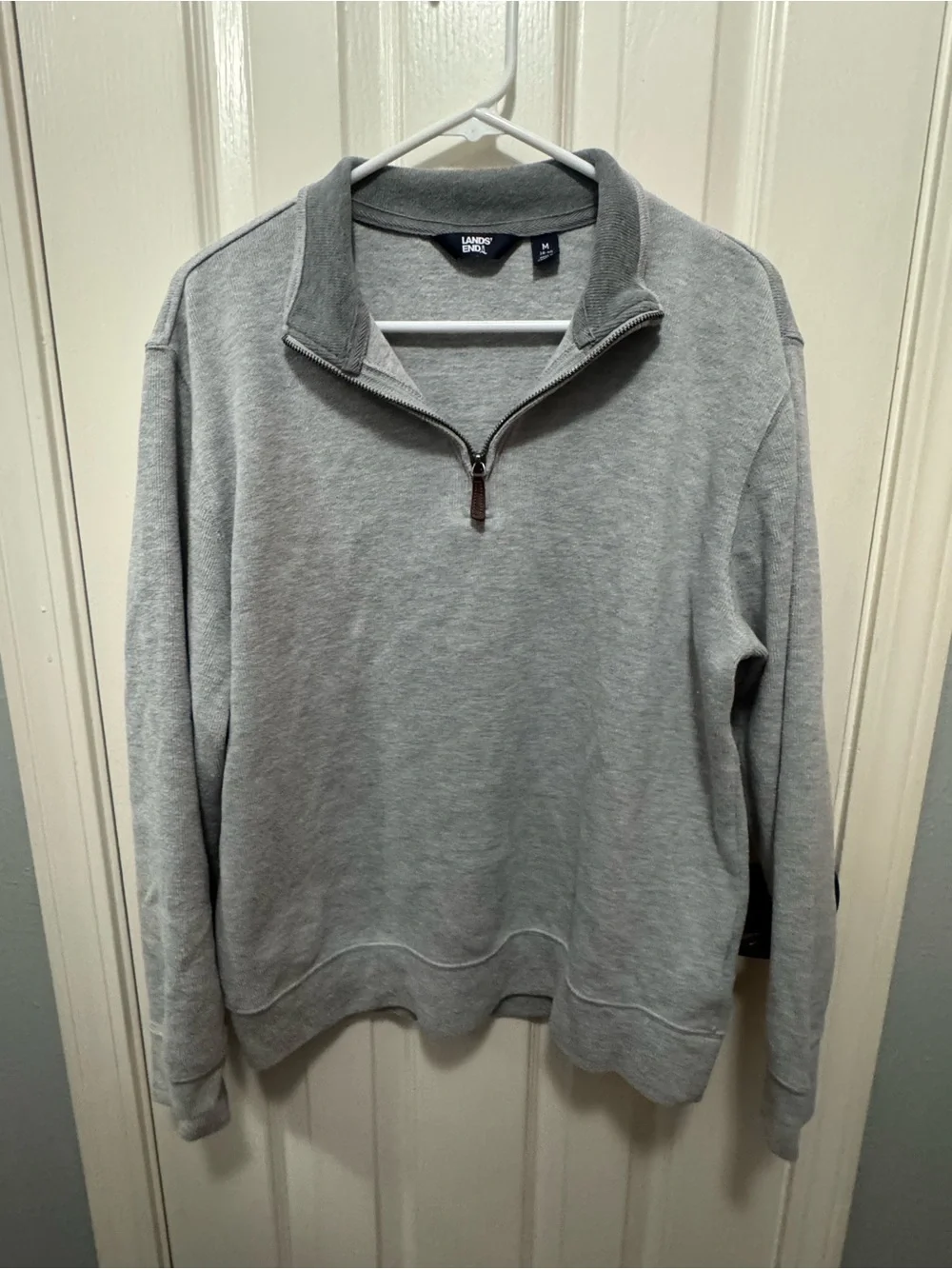 Lands' End Men's Light Grey Half-Zip Pullover Sweater